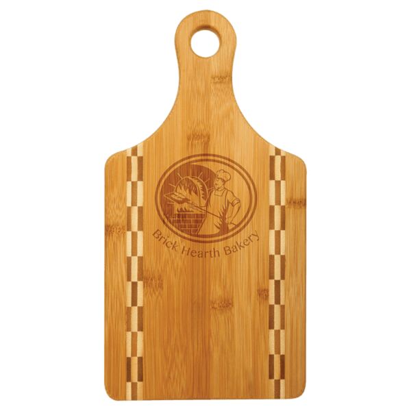 Paddle Shaped Bamboo Cutting Board with Butcher Block Inlay (13 1/2" x 7") Thumbnail