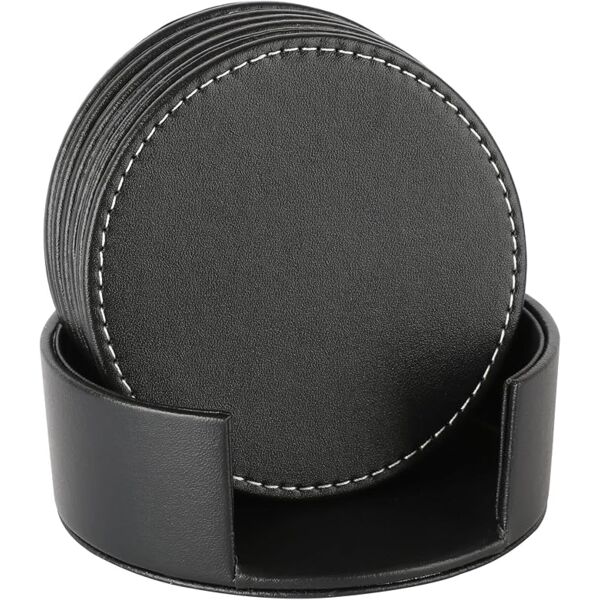 4" Leather 6-Coaster Set with Holder Thumbnail
